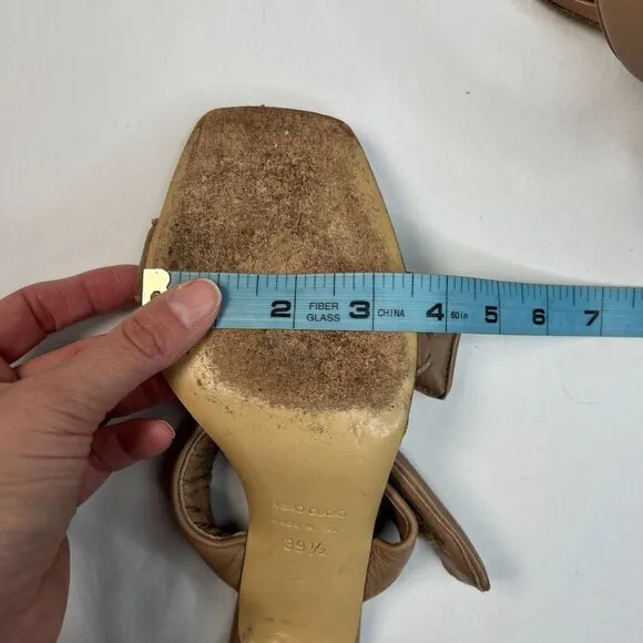 GiaBorghini Pernille Teisbaek Two-Band Puffy Slide Sandals Tan Leather 39.5