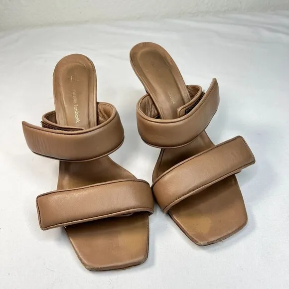 GiaBorghini Pernille Teisbaek Two-Band Puffy Slide Sandals Tan Leather 39.5