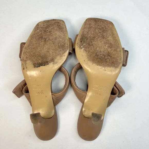 GiaBorghini Pernille Teisbaek Two-Band Puffy Slide Sandals Tan Leather 39.5