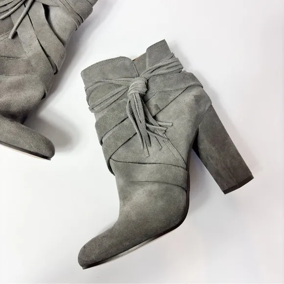 GIANNI BINI GRAY TASSEL HEELED WOMEN ZIP UP BOOTS SIZE 8.5