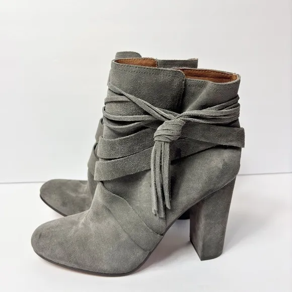 GIANNI BINI GRAY TASSEL HEELED WOMEN ZIP UP BOOTS SIZE 8.5