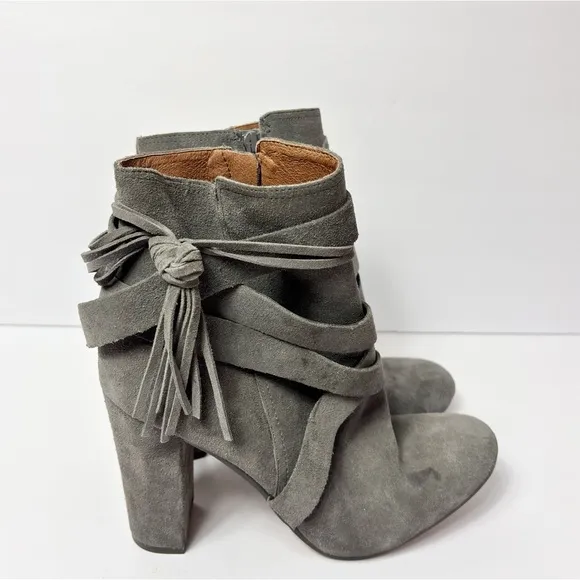 GIANNI BINI GRAY TASSEL HEELED WOMEN ZIP UP BOOTS SIZE 8.5