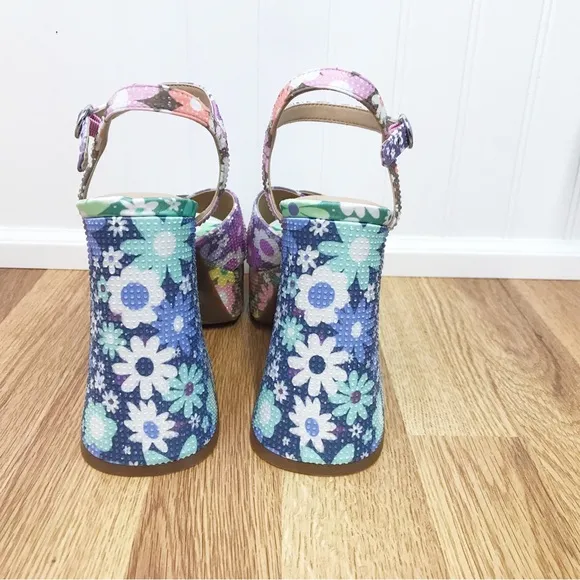 GIANNI BINI Ulti-Mate 70s Floral Platform Sandals Strappy Chunky Heel Size 8.5