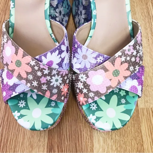 GIANNI BINI Ulti-Mate 70s Floral Platform Sandals Strappy Chunky Heel Size 8.5