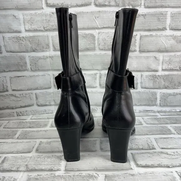 Gianni Bini Women's Size 10 M Black Leather Side Zip Mid Calf  Heel Boots