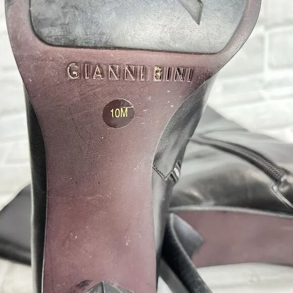 Gianni Bini Women's Size 10 M Black Leather Side Zip Mid Calf  Heel Boots