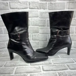 Gianni Bini Women's Size 10 M Black Leather Side Zip Mid Calf  Heel Boots