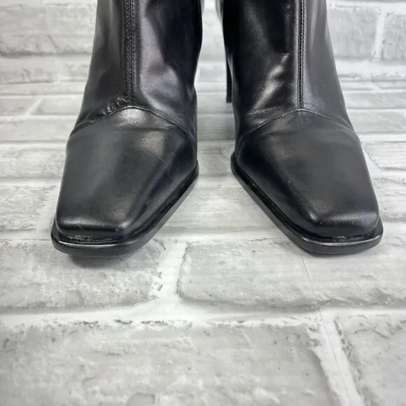 Gianni Bini Women's Size 10 M Black Leather Side Zip Mid Calf  Heel Boots