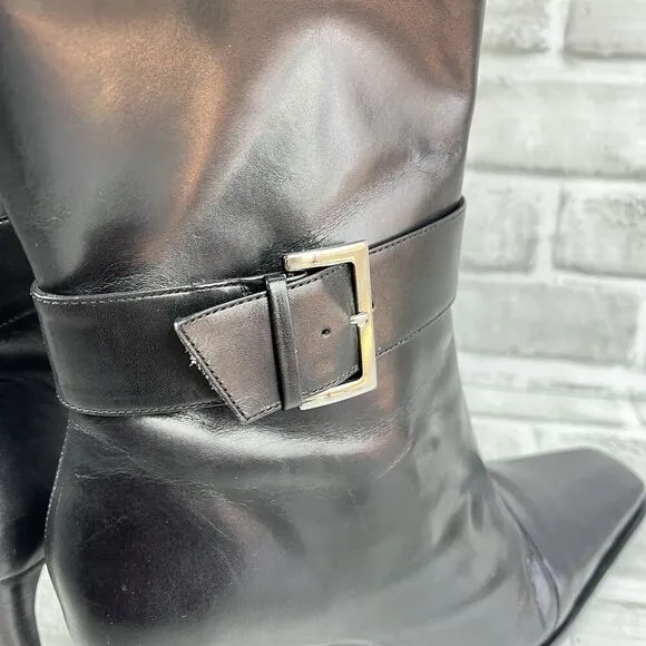 Gianni Bini Women's Size 10 M Black Leather Side Zip Mid Calf  Heel Boots