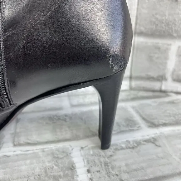 Gianni Bini Women's Size 10 M Black Leather Side Zip Mid Calf  Heel Boots