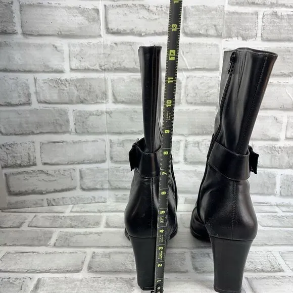 Gianni Bini Women's Size 10 M Black Leather Side Zip Mid Calf  Heel Boots