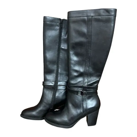 Gianni Bernini Black Leather Boots Rosario Heels Memory Foam Size 6.5 New