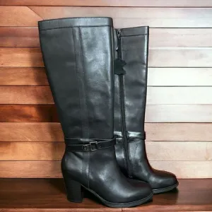 Gianni Bernini Black Leather Boots Rosario Heels Memory Foam Size 6.5 New