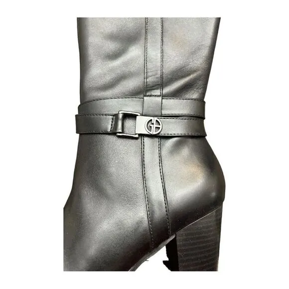 Gianni Bernini Black Leather Boots Rosario Heels Memory Foam Size 6.5 New
