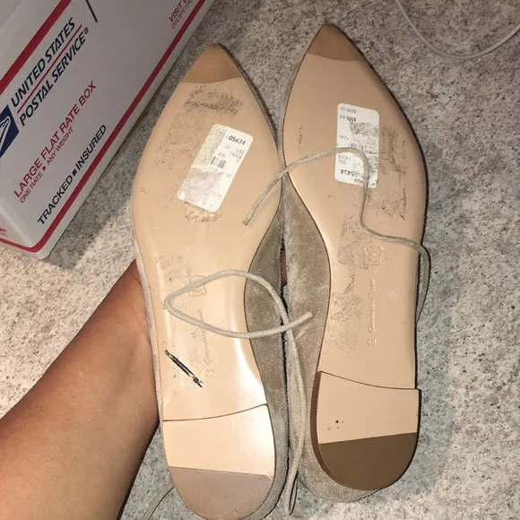 GIANVITO ROSSI TAN SUEDE EUC ANKLE TIE UP BALLET FLATS SIZE 40