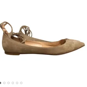 GIANVITO ROSSI TAN SUEDE EUC ANKLE TIE UP BALLET FLATS SIZE 40