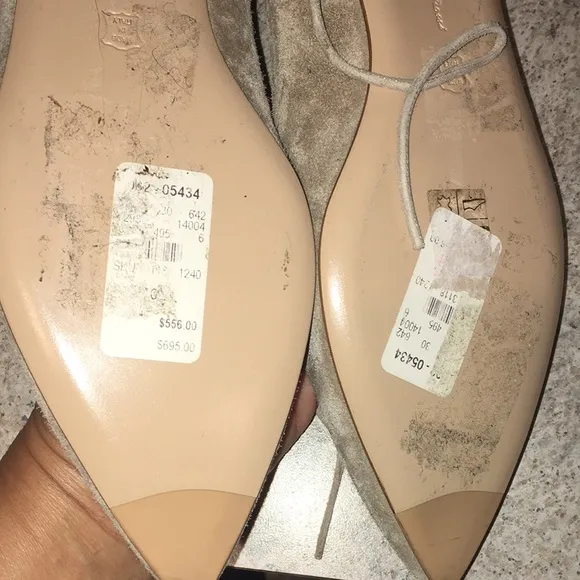 GIANVITO ROSSI TAN SUEDE EUC ANKLE TIE UP BALLET FLATS SIZE 40