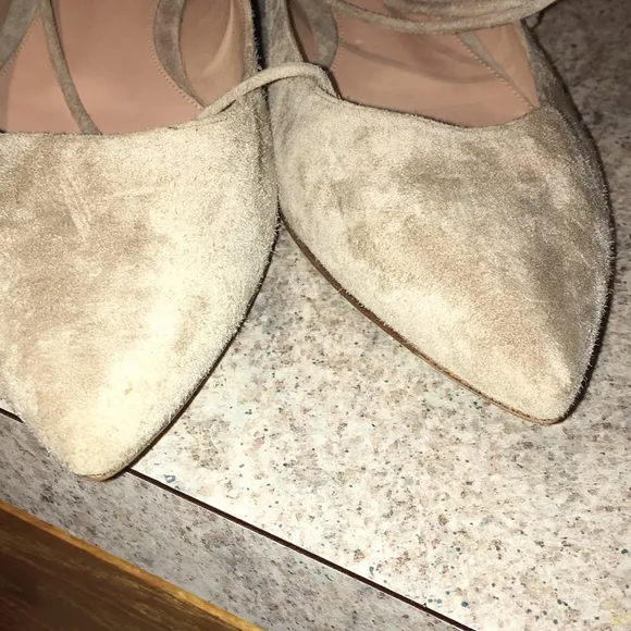 GIANVITO ROSSI TAN SUEDE EUC ANKLE TIE UP BALLET FLATS SIZE 40