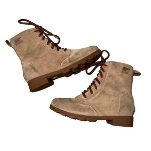 Girls Sorel Tan Suede Combat Style Boots Waterproof Tie Zip Side Size 2Y