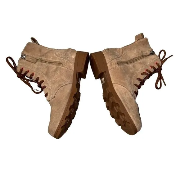 Girls Sorel Tan Suede Combat Style Boots Waterproof Tie Zip Side Size 2Y