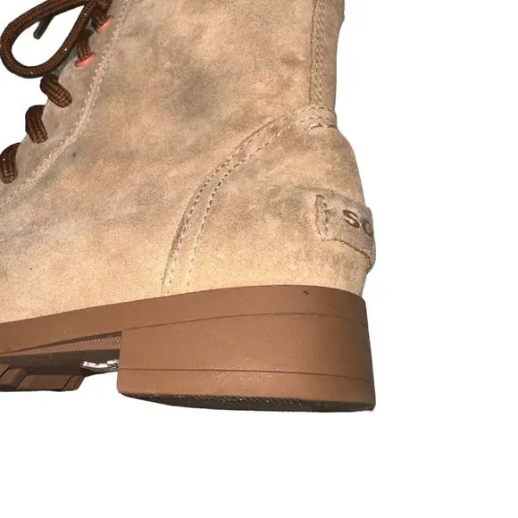 Girls Sorel Tan Suede Combat Style Boots Waterproof Tie Zip Side Size 2Y