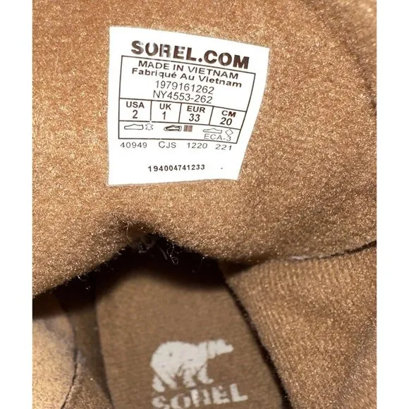 Girls Sorel Tan Suede Combat Style Boots Waterproof Tie Zip Side Size 2Y