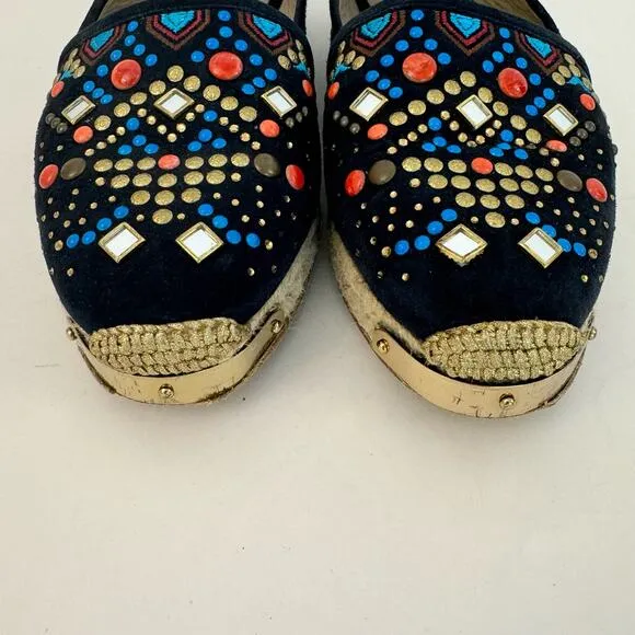 Giuseppe Zanotti Black Embellished Espadrilles Flats Shoes Suede Size 41 (US 10)