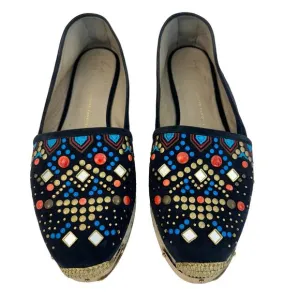 Giuseppe Zanotti Black Embellished Espadrilles Flats Shoes Suede Size 41 (US 10)