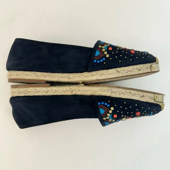 Giuseppe Zanotti Black Embellished Espadrilles Flats Shoes Suede Size 41 (US 10)