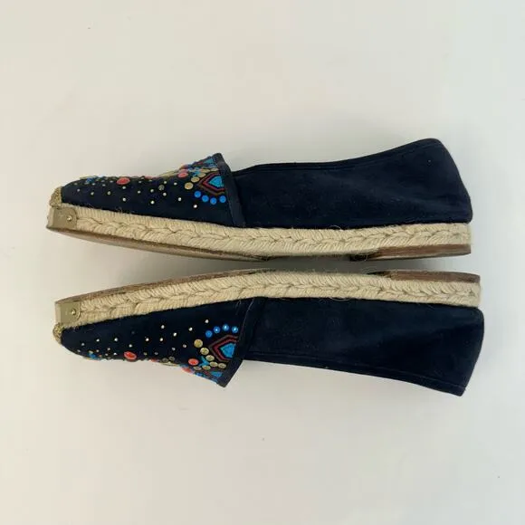 Giuseppe Zanotti Black Embellished Espadrilles Flats Shoes Suede Size 41 (US 10)