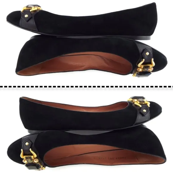 GIUSEPPE ZANOTTI Black Suede Jeweled Flats 39.5