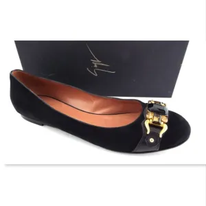 GIUSEPPE ZANOTTI Black Suede Jeweled Flats 39.5