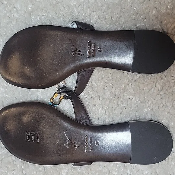 GIUSEPPE ZANOTTI Brown And  Bling Horseshoe And Turquoise Thong Slides Size 37