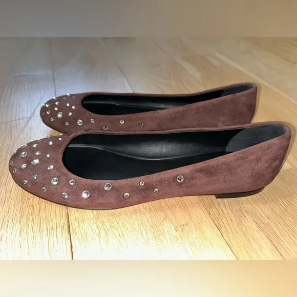 Giuseppe Zanotti Brown Suede with Crystals Women's Ballet Flats Size 39 NWOT