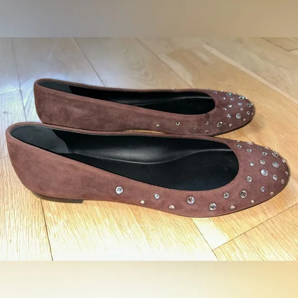Giuseppe Zanotti Brown Suede with Crystals Women's Ballet Flats Size 39 NWOT