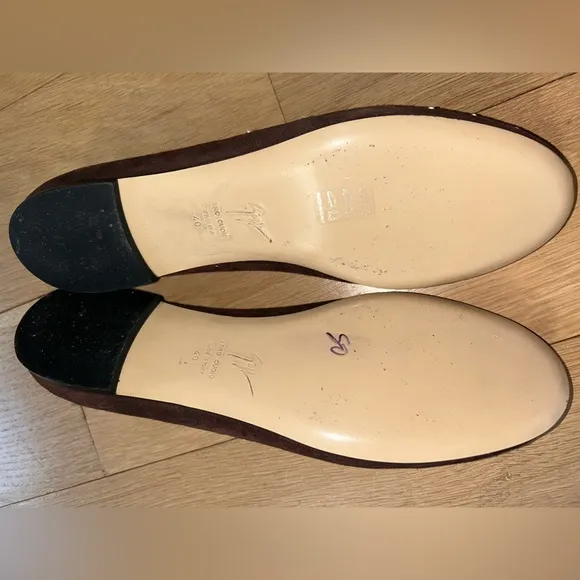 Giuseppe Zanotti Brown Suede with Crystals Women's Ballet Flats Size 39 NWOT