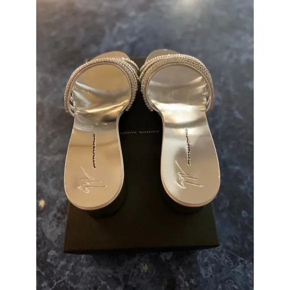 Giuseppe Zanotti Michelle Open-Toe Sandals Silver Women’s EU 40/US 10 $820. Ligh
