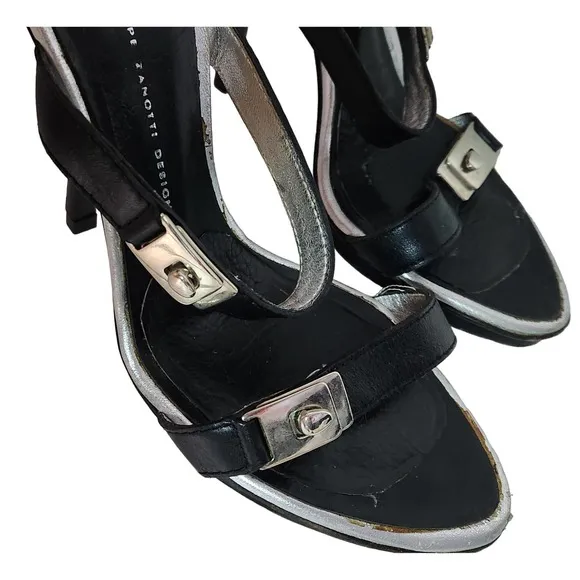 Giuseppe Zanotti Silver&amp; Black Slides Sandals 36.5