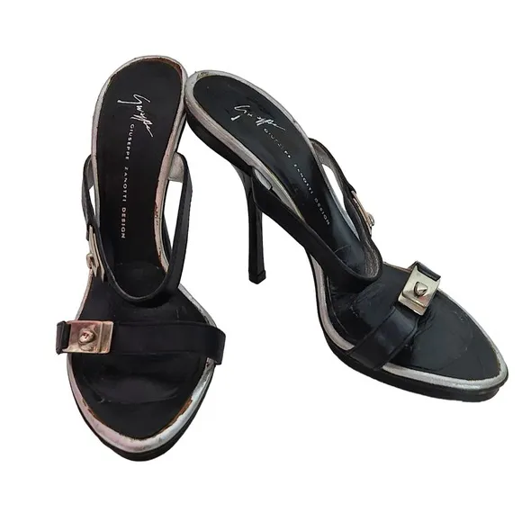 Giuseppe Zanotti Silver&amp; Black Slides Sandals 36.5