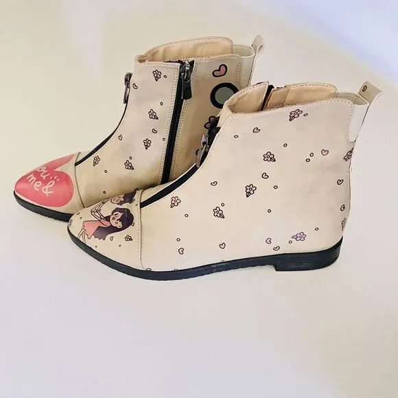 GOBY Women's Size 8.5 EU 39 Sweet Couple Ankle Boots Floral Tan Side Zip $145