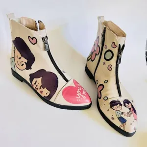 GOBY Women's Size 8.5 EU 39 Sweet Couple Ankle Boots Floral Tan Side Zip $145