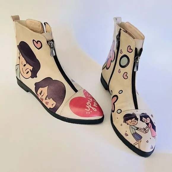 GOBY Women's Size 8.5 EU 39 Sweet Couple Ankle Boots Floral Tan Side Zip $145