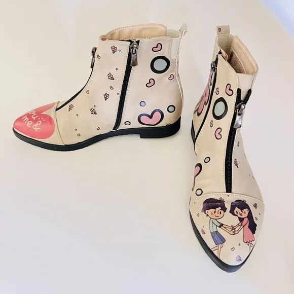 GOBY Women's Size 8.5 EU 39 Sweet Couple Ankle Boots Floral Tan Side Zip $145