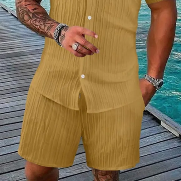 Gold Short Sleeve Shirt and Shorts Set