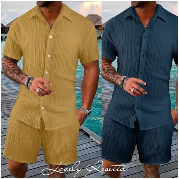 Gold Short Sleeve Shirt and Shorts Set
