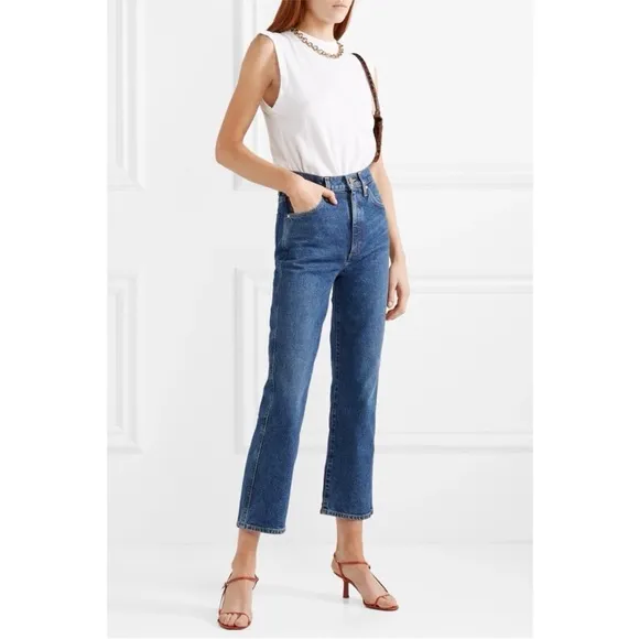 Goldsign The Cropped A High-Rise Straight-Leg Jeans Medium Blue SZ 25