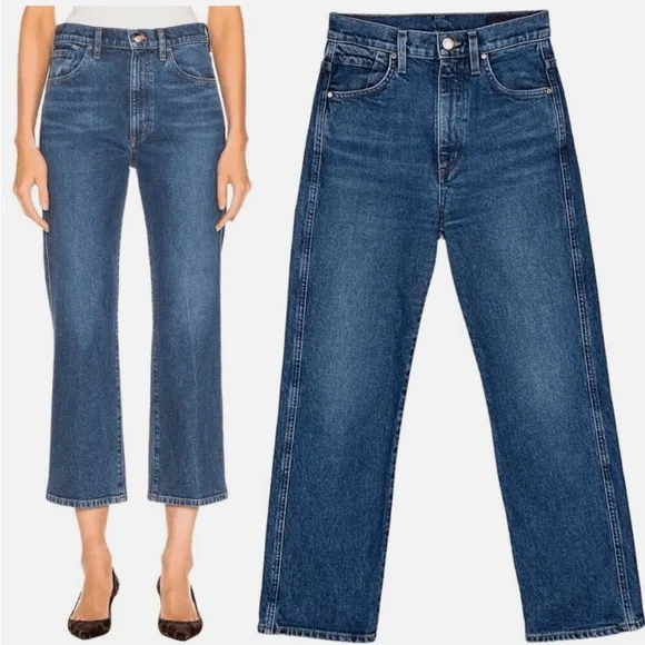 Goldsign The Cropped A High-Rise Straight-Leg Jeans Medium Blue SZ 25