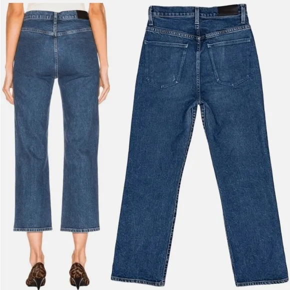 Goldsign The Cropped A High-Rise Straight-Leg Jeans Medium Blue SZ 25
