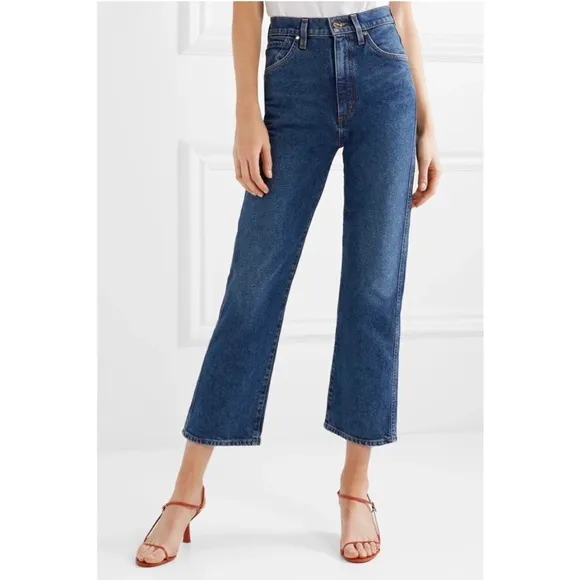 Goldsign The Cropped A High-Rise Straight-Leg Jeans Medium Blue SZ 25