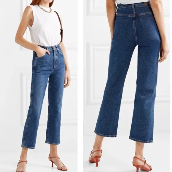Goldsign The Cropped A High-Rise Straight-Leg Jeans Medium Blue SZ 25